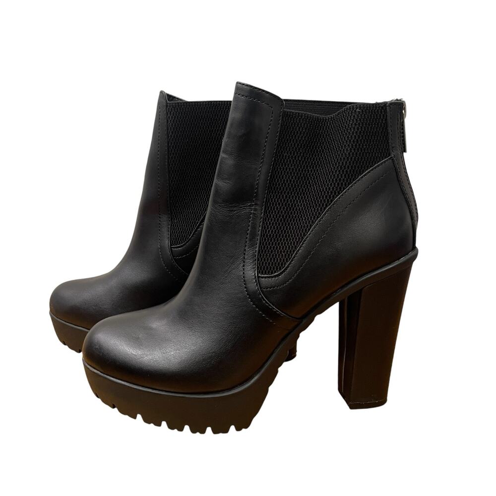 Steve Madden Amandaa Black Leather Almond Toe Platform Ankle Bootie Size 8.5 - Picture 6 of 11